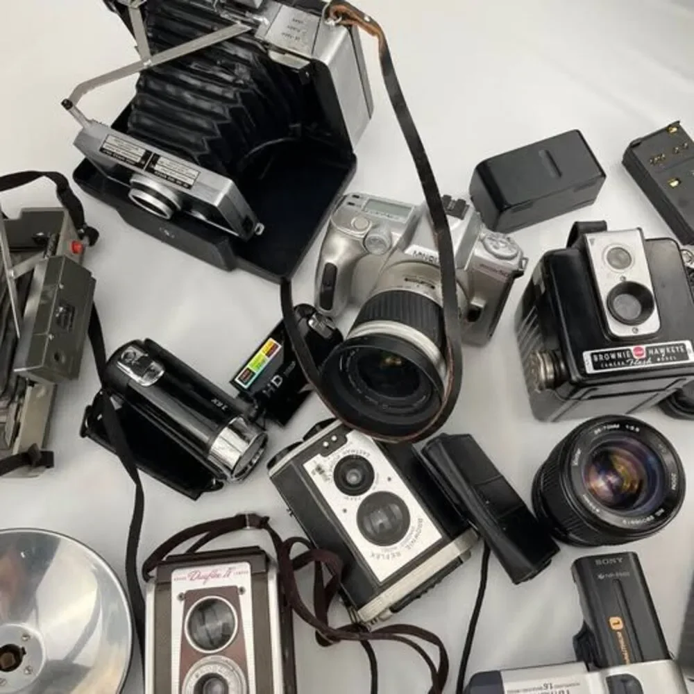 Vintage Camera and Camcorder Lot - Polaroid, Kodak, JVC, Sony UNTESTED